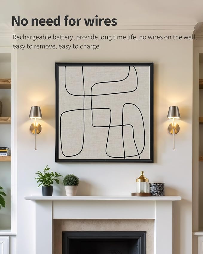 KDG Cordless Wall Sconces Set of 2, Wireless 5200mAh Rechargeable Battery LED Wall Lamps, Wall Lightings for Wall Painting, Outdoor, Garden, Bedside, Hallway, Gifts, Night Light (Brushed Nickel)