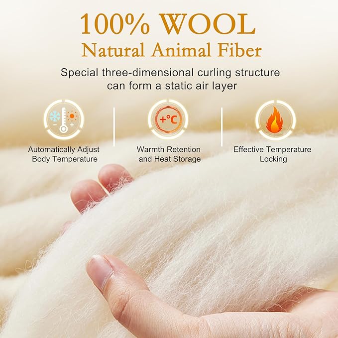 YOUR MOON Luxurious All Season Wool Comforter Twin Size, 100% Natural Australian Wool Filling, Hypoallergenic Comforter Duvet Insert, Noiseless Cotton Shell (Dark Gray)