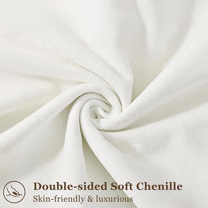 decorUhome Couch Throw Pillow Covers 22x22 Set of 2, Decorative Soft Euro Neutral Chenille Pillow Covers with Elegant Design for Sofa Bed Living Room Home Decor, Cream White