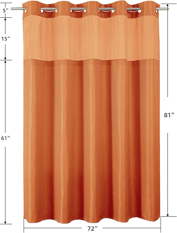 No Hook Shower Curtain with Snap in Fabric Liner, Waffle Weave Heavy Duty Thick Shower Curtains with Mesh Top Window, Hotel Style Waterproof Bathroom Curtain Set, 72 x 81 Inch, Burnt Orange