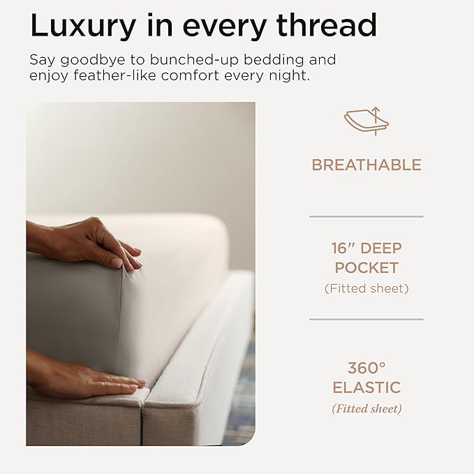 Threadmill Full Size Sheets | 800 Thread Count Bed Sheets with 16” Deep Pocket for Full Size Mattress | Sateen Weave, Better Than Egyptian Cotton, 4-Piece Bedding Set with Cooling Effect | Taupe