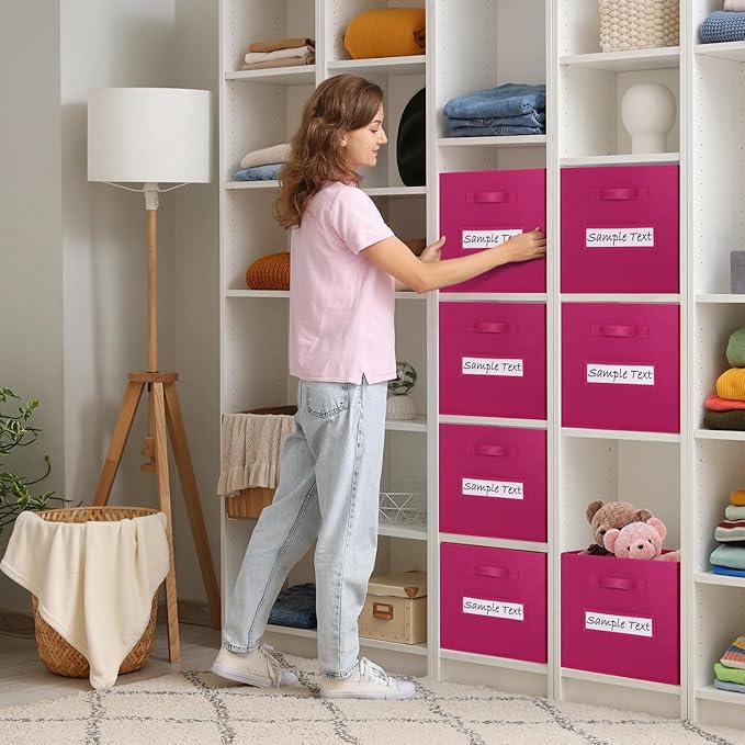 artsdi 11x11 storage cube bins (Set of 10) Foldable Fabric storage cubes with 10 Labels Window Cards & a Pen,11 inch cube storage bin,Closet Organizers for Shelves,Cubby Organizer Boxes,Dark pink