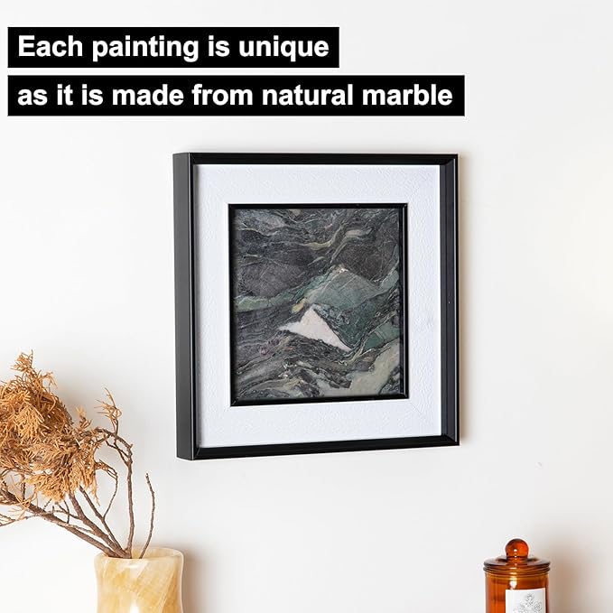 Natural Marble Decorative Wall Art Home Decor for Bedroom Hand Made Abstract Lithographic Painting Living Room Aesthetic for Classroom Farmhouse Heavy Texture Picture Frames 10x10 inch Rural Green