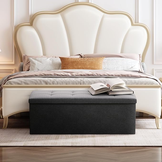 Storage Ottoman Bench, 43 Inch Ottoman Foot Rest, End of Bed Bench, Storage Chest, Load 700 lb, for Living Room, Bedroom, Entryway, Gray