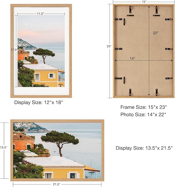 Axeman 14x22 Frame | Solid Oak Wood 14x22 Picture Frame With Mat for 12x18 | 22x14 Wood Poster Frame | Tempered Glass and Hanging Hardware Included Home Wall Decor Art Hanging Frame | Natural