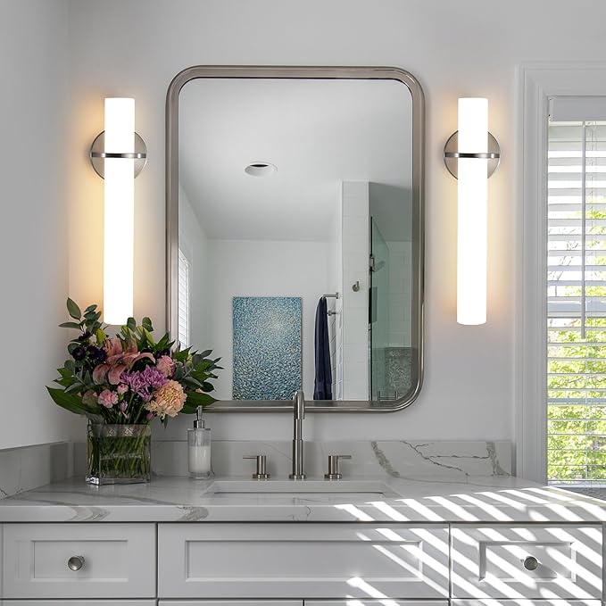 Brushed Nickel Bathroom Sconces Wall Lighting 18W LED Dimmable Vanity Light Fixture, 3000K Modern Wall Light Fixtures Indoor Wall Lamps for Bedroom Living Room Mirror Hallway Porch 18 inch