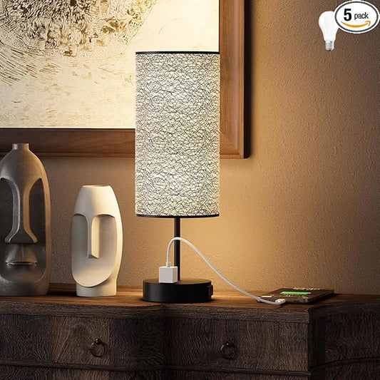 Table Lamp for Bedroom with Touch Control,Bedside Lamp with USB C+A Charging Ports& AC Outlets, Adjustable 3color LED Light for Home Decor/Nightstand/Bedroom/Office,Included Bulb