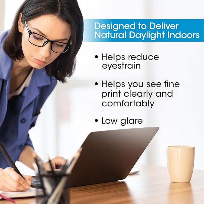 OttLite 18w EasyView Standing Floor Lamp with Optical Grade 3X Magnifier Attachment Arm & Flexible Neck - Wide Wing Shade with Modern Design for Crafting, Work, Office, Dorm Room, Sewing & Reading