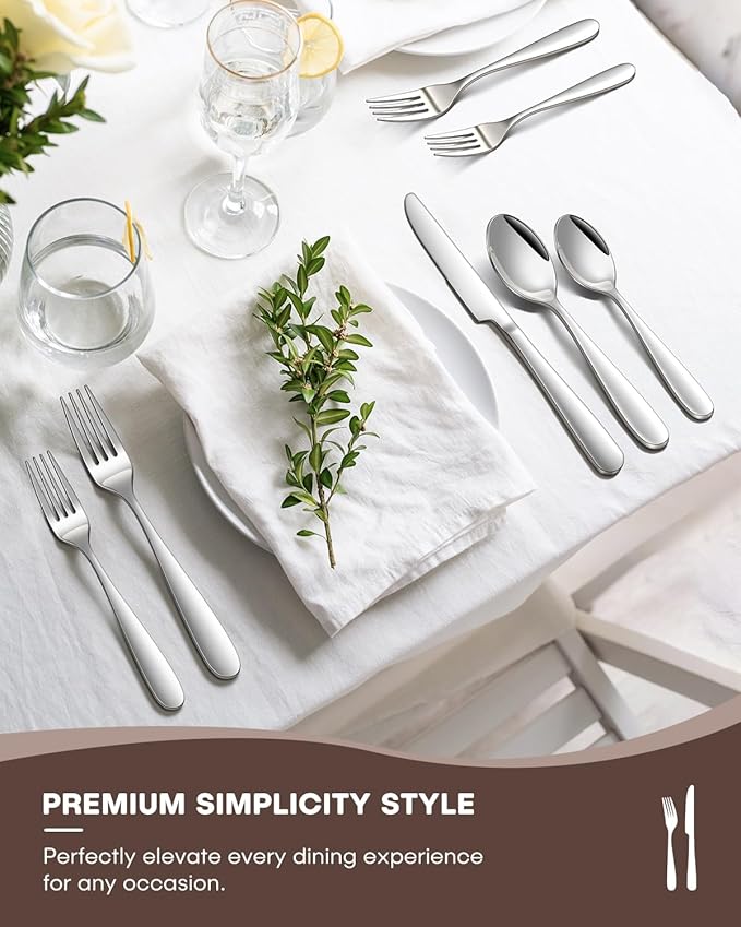 Silverware Set, Ollex 10 Pieces Stainless Steel Flatware Set for 2, Heavy Duty Utensil Set with Premium Mirror Polished Knives Spoons Forks Utensils Set for Kitchen Cutlery Set, Dishwasher Safe