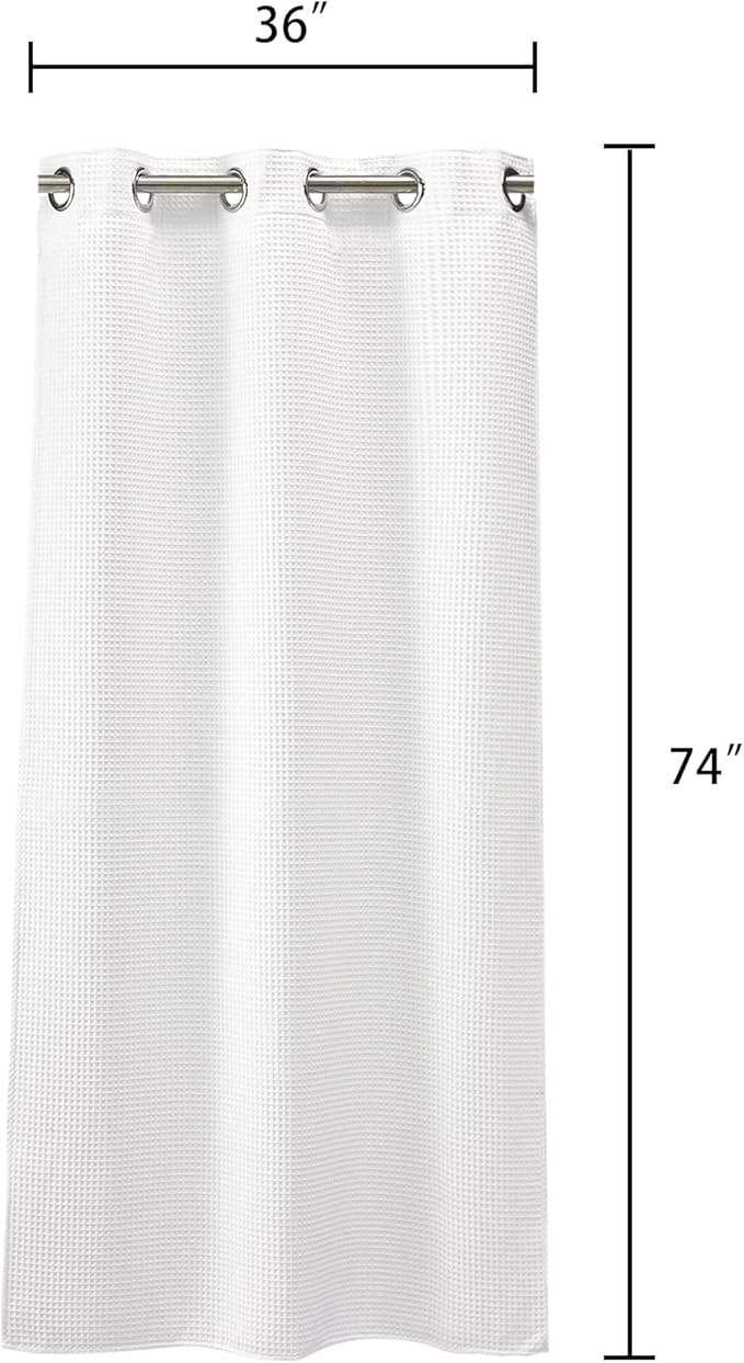 River Dream Stall Waffle Weave Shower Curtain with Snap-in Liner,Cotton Blend Fabric Shower Curtain for Bathroom, Shower Curtain with Liner Set, White,36x74 inches