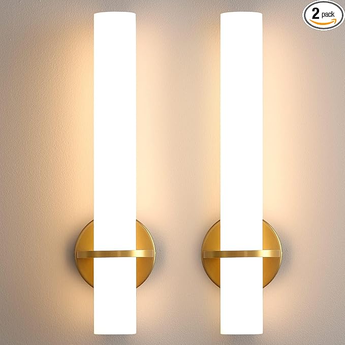 Gold Wall Sconces Set of Two - 18 inch Dimmable Modern Sconces Wall Lighting 18W 3000K LED Wall Lights Acrylic Lampshade Hardwired Wall Light Fixtures for Living Room Bedroom Bathroom Hallway