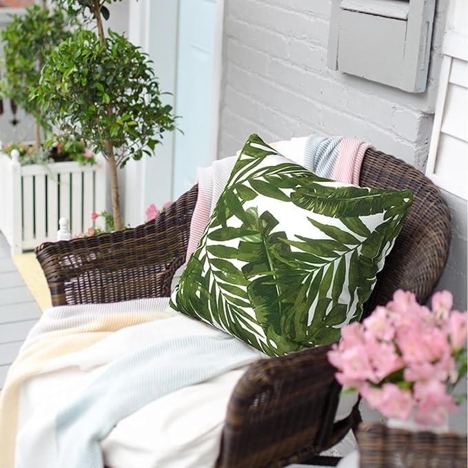 Outdoor Throw Pillow Covers 16x16 Inch, Square Patio Pillow Cases Pack of 2, Modern Decorative Back Cushion Covers for Patio Furniture Garden Couch Farmhouse, Palm Green