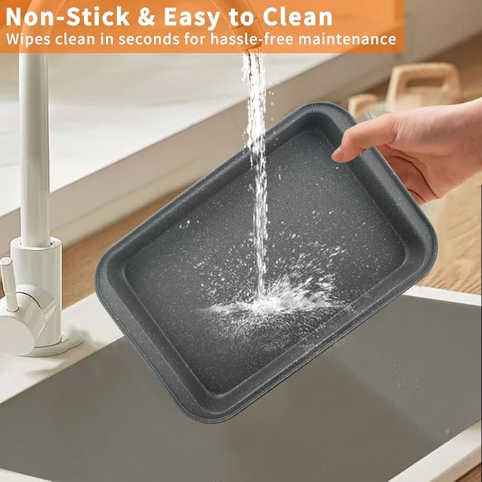 Baking Pans Set, Bakeware Sets with Grey Marble Coating, 5-Piece Baking Set for Oven, Nonstick Premium & Even Heating, Stackable, Carbon Steel, with Round/Square Cake Pan, Muffin, Bread Tin