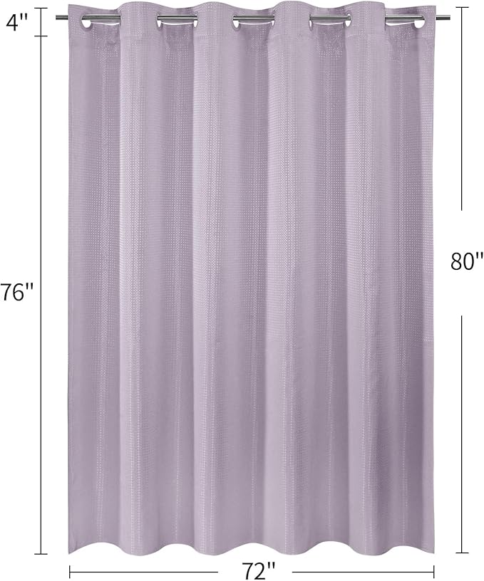 MitoVilla Purple Long Shower Curtain 72 x 80, No Hooks Needed 80 inch Long Heavyweight Waffle Fabric Shower Curtain Set with Snap-in Liner for Hotel Grade Spa-Like Bathroom Decor, Lavender