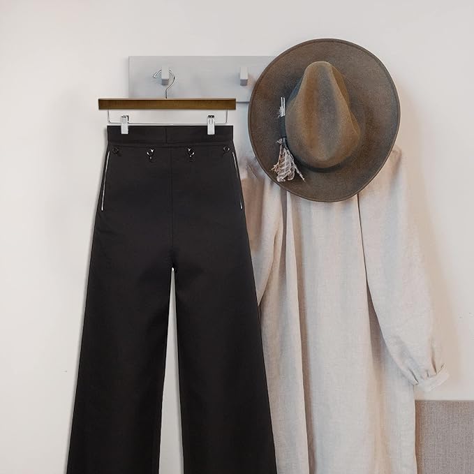 Nature Smile Wooden Pants Skirt Trousers Hangers with Clips (10Pcs Retro)