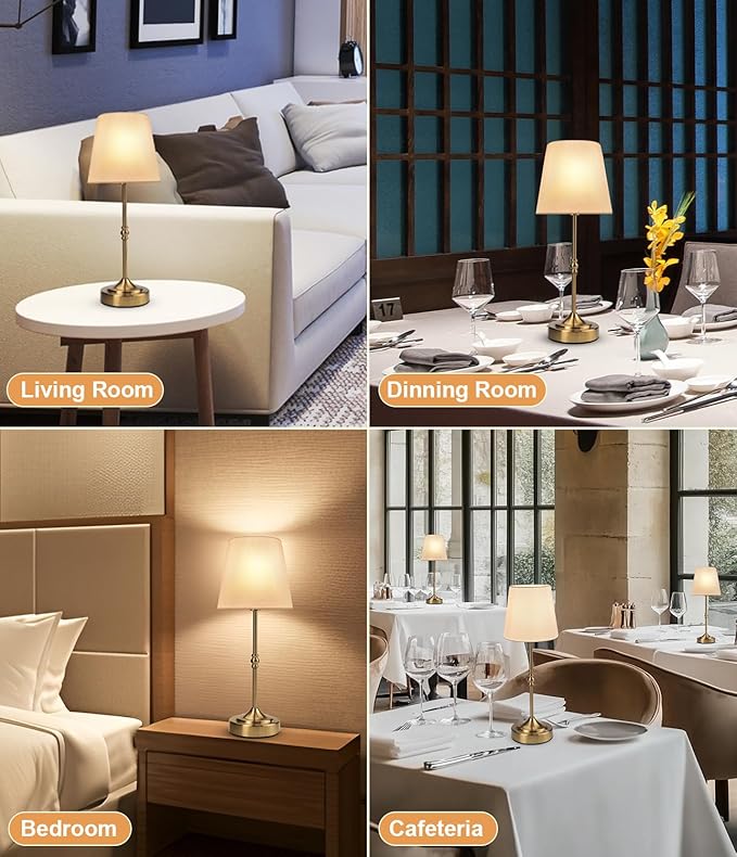 Rechargeable Cordless Lamp, 5000mAh Battery Operated Table Lamp, Wireless 3-Level Dimmable Touch Lamp, Portable Night Bedside Brass Lamp, Desk Light for Home Decor, Patio, Restaurant, Dinning