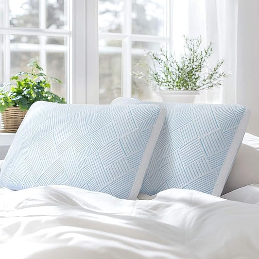 Shredded Memory Foam Cooling Soft Bamboo Viscose Pillows Queen Size Set of 2, Adjustable Hypoallergenic Hotel Quality Pillows for Stomach, Back and Side Sleeper, Oeko-TEX Certified