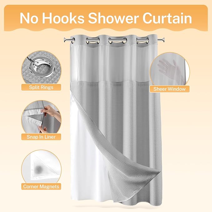 River Dream Lake Wanaka Fabric Shower Curtain Set, Cotton Blend, Waffle Weave, with Snap in Replacement Liner，54 x 80 inches