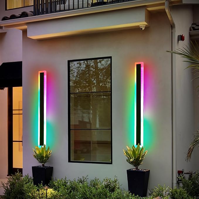 Mikeru Modern RGB 7-Color Dimmable Wall Light, 47 inches, Aluminum & Acrylic, IP65 Waterproof, Remote Control, Suitable for Outdoor/Indoor Wall Lighting
