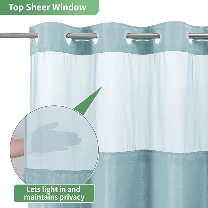 Teal No Hook Shower Curtain with Snap-in Fabric Liner Set,Slub Textured Fabric Shower Curtains for Bathroom,Hotel Style Modern Shower Curtain,Water Repellent & Washable,71x74(72)