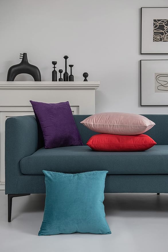 DEZENE 24x24 Throw Pillow Cases Purple: 2 Pack Cozy Soft Velvet Square Decorative Pillow Covers for Farmhouse Home Decor