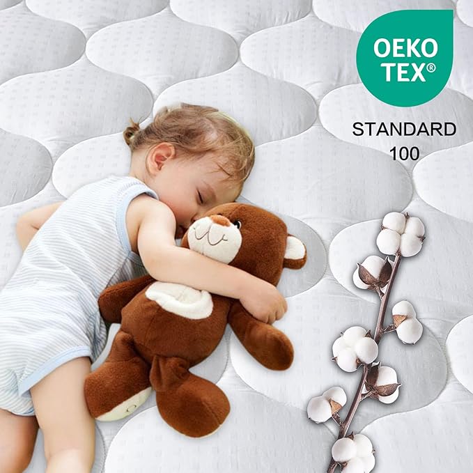 LEISURE TOWN Twin Mattress Pad Fitted Quilted Cotton Mattress Cover Cooling Soft Pillow Top Mattress Topper with Down Alternative Filling Mattress Protector with 8-21 Deep Pocket (39x75 White)