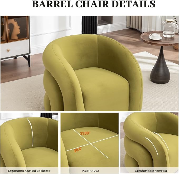 34.6" Velvet Swivel Accent Chair, Modern Round Armchair for Living Room,Upholstered Comfy Sofa Barrel Chairs for Bedroom Reading Apartment Lounge,Fully Assembled(Grass Green)