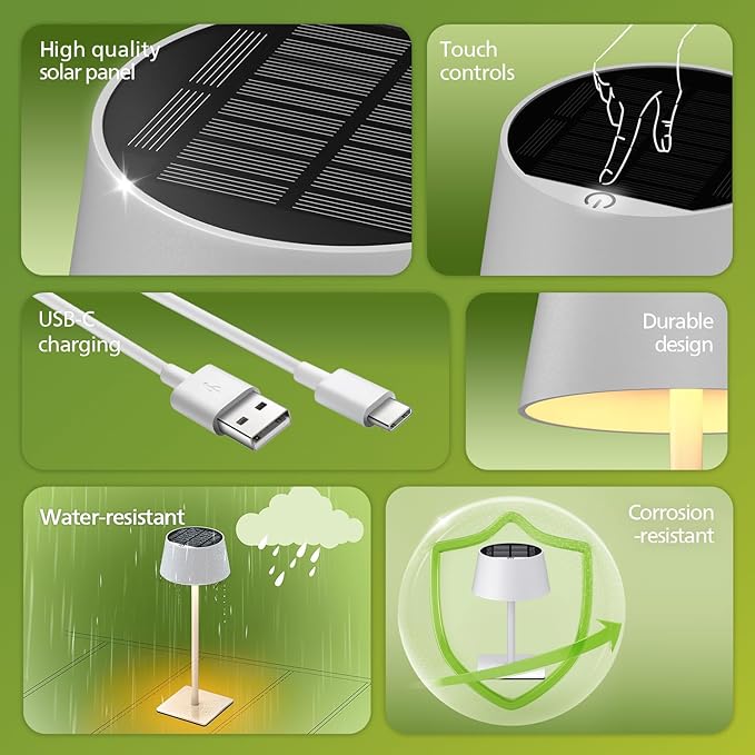 Philips Solar Outdoor Table Lamp, Portable LED Desk Light,Cordless Battery-Operated，2 Adjustable Height, Touch Control & Stepless Dimming Night Light，Waterproof for Garden, Bedroom