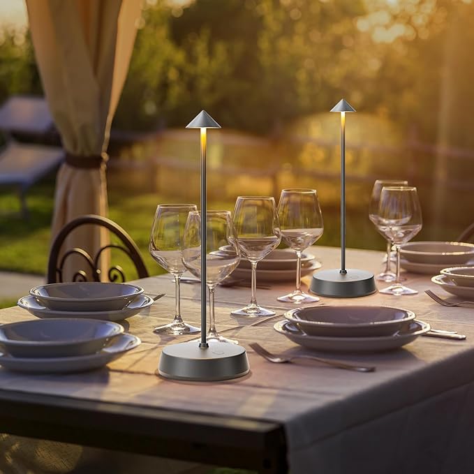 Cordless Table Lamp Rechargeable, Battery Operated 6000mAh Desk Lamp Touch Dimmable Lamp Outdoor Waterproof Portable Wireless Table Light for Dining Restaurant Bar/Outdoor (Gray)