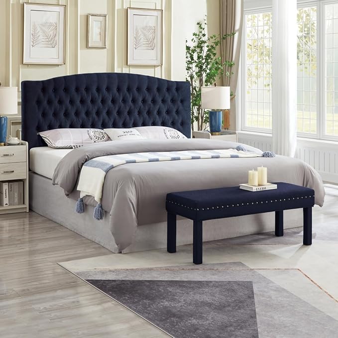 24KF Boucle Upholstered Tufted Button King Headboard and Comfortable Fashional Padded King/California King Size headboard,6025-K-Boucle-Navy Blue