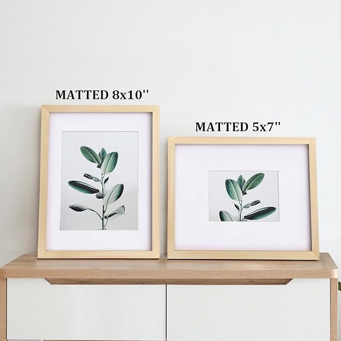 Egofine 11x14 Picture Frame Natural Wood Made of Solid Wood with Plexiglass, Display Pictures 5x7/8x10 with Mat or 11x14 Without Mat, for Tabletop and Wall Mounting Photo Frame