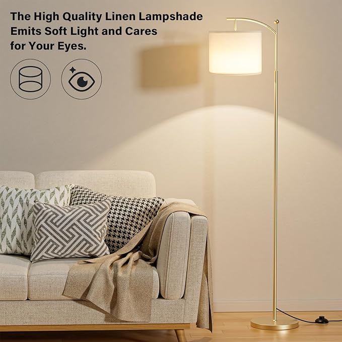 60" Floor Lamps with Remote Control & Bulb, Colors Temperature & Brightness Adjustable, White Shade & Gold Pole