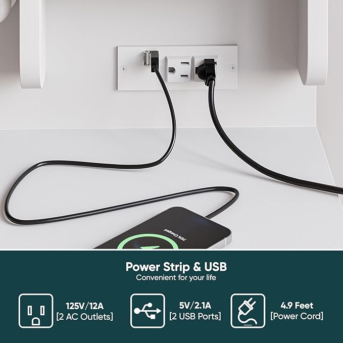 Semiocthome Makeup Vanity Desk with Mirror and Lights, Vanity Table with Power Outlet, Shelves, 2 Drawers, and Metal Frame, 3 Lighting Modes & Adjustable Brightness Dressing Table with Chair - White