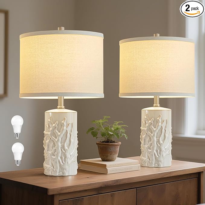 Luvkczc 21" Modern Ceramic Table Lamps Set of 2 for Living Room White Desk Lamps for Bedroom Decor Farmhouse Table Lamp nightstand lamp for Office Dorm