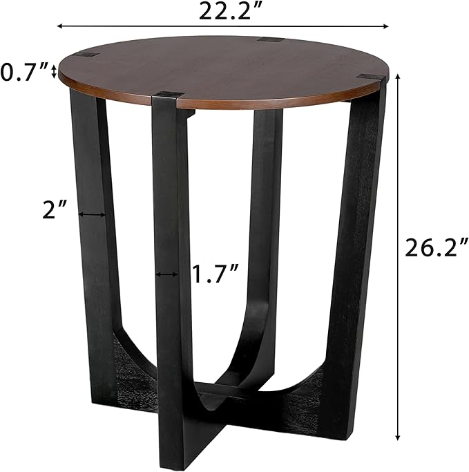 Acacia Wood Side Table,Modern Industrial Accent Tables with Wooden Frame,Round End Table for Living Room,Bedroom,Small Spaces or Patio,22.5" Brown+Black