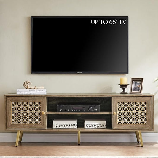 Modern TV Stand with Storage Cabinet for Living Room, Entertainment Center for TVs up to 65", Mid Century Media Console, Rustic Oak