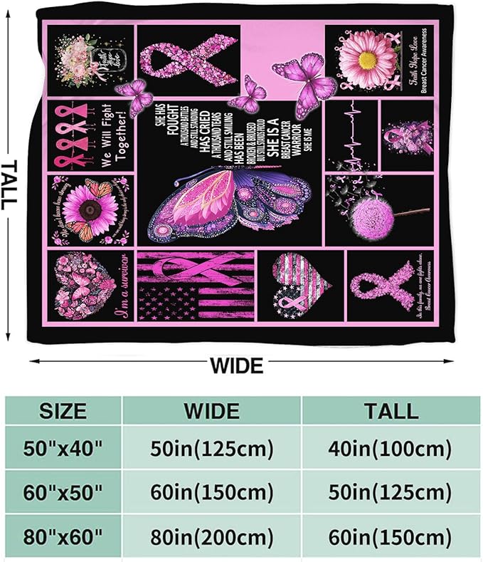 Breast Cancer Awareness Blanket Pink Ribbon Flannel Plush Throw Blanket Cozy Inspirational Warrior Decor Fleece Stuff Blanket Gifts for Lover Girls Boys Kids Adults Women Bed Travel 40"x50"