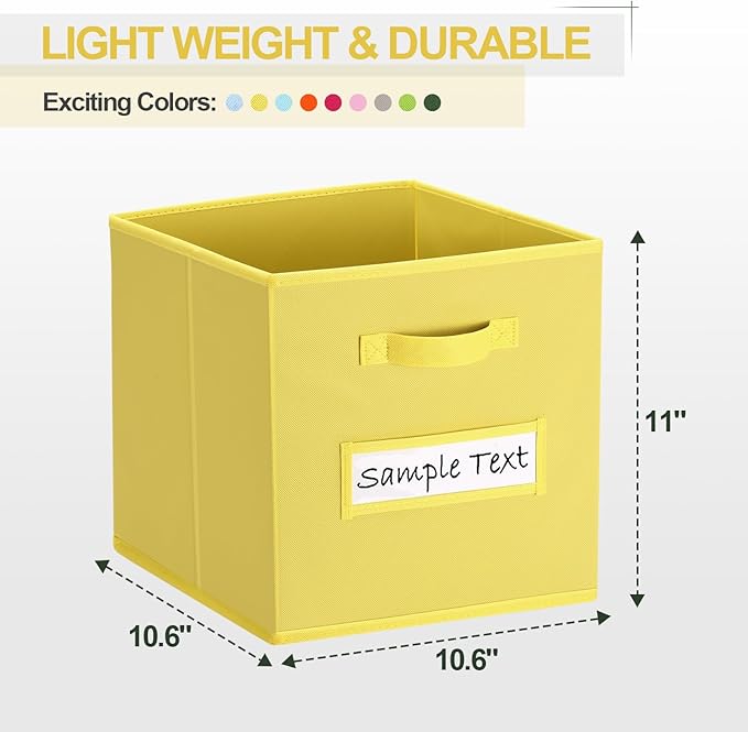 artsdi 11x11 storage cube bins (Set of 10) Foldable Fabric storage cubes with 10 Labels Window Cards & a Pen,11 inch cube storage bin,Closet Organizers for Shelves,Cubby Organizer Boxes,Dark Yellow