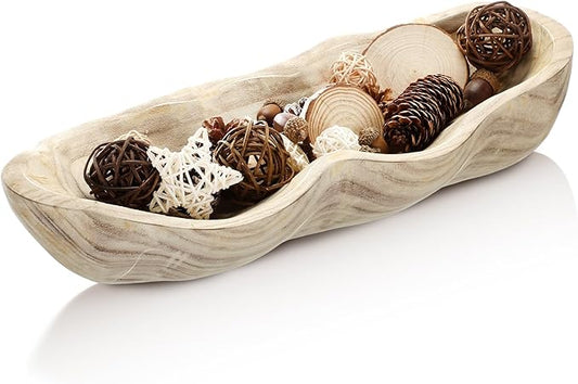 Nuogo 1 Pack 16 Inch Wavy Live Edge Dough Bowl Large Size Wood Rustic Dough Bowl Decorative for DIY Farmhouse Home Supplies Kitchen Decoration(Light Color)