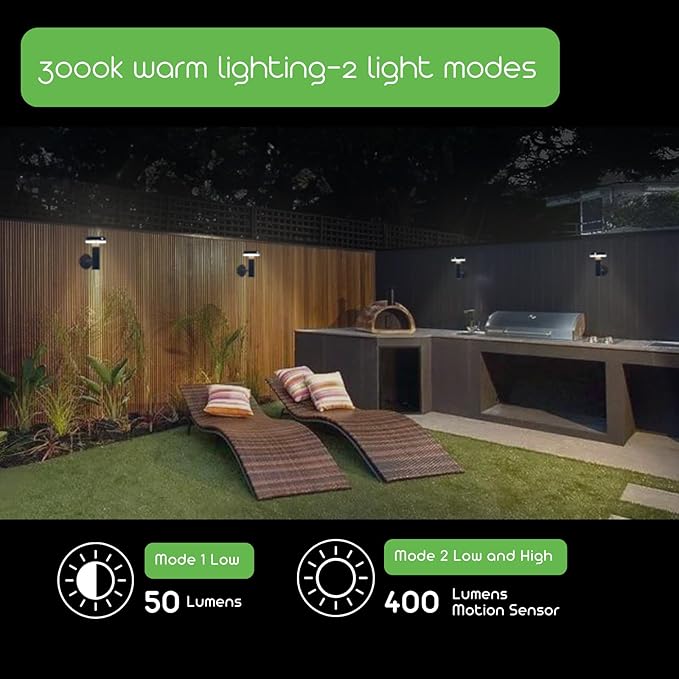 Round Solar Wall Lights - Solar Powered Wall Lamps - LED Lights - PIR Sensor & Two Lighting Modes - Rechargeable Battery - 3000K, 1.3W Solar Panel & 3.7V - IP44 Weather Resistant - 2 Pack
