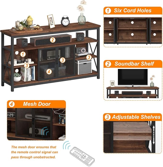 BON AUGURE Tall TV Stand for TVs up to 65 Inch, Industrial Wood Entertainment Center with Storage Cabinet, Farmhouse TV Media Console for Living Room and Bedroom (32 Inch High, Rustic Oak)