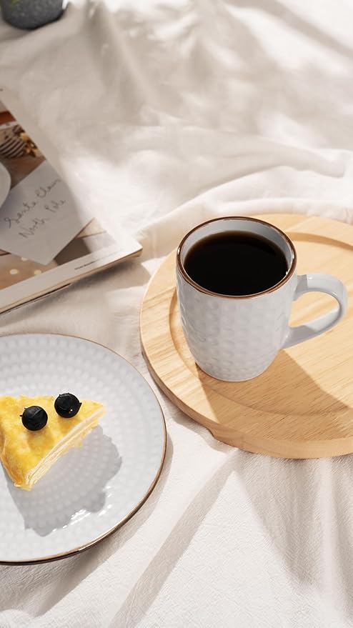 famiware Coffee Mugs Sets for 4, Eden 12 oz Mug Set, Coffee Cups with Handle for Coffee, Tea, Cocoa and Milk, Microwave and Dishwasher Safe, White Circle