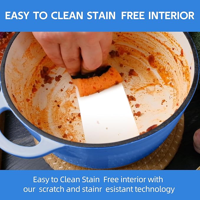 3 Quart Dutch Oven Enameled Cast Iron with Lid - Big Dual Handles - Oven Safe up to 500°F - Classic Round Pot for Versatile Cooking Blue