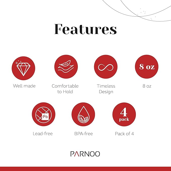 PARNOO Irish Coffee Mugs - 8 oz with Handle & Footed Stem Base - Clear Glasses for Tea, Coffee & Hot Chocolate, Heavy Duty Set of 4