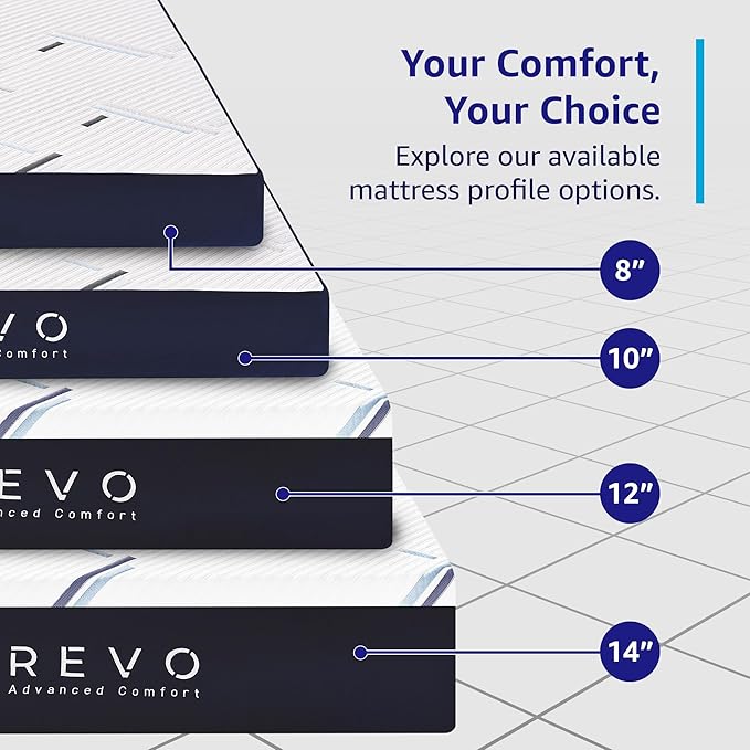 REVO SLEEP Gel Memory Foam Mattress, 8-Inch Queen – Cooling, Supportive Gel Foam Mattress for Pressure Relief and Breathable Comfort – Compact Profile, Big Comfort