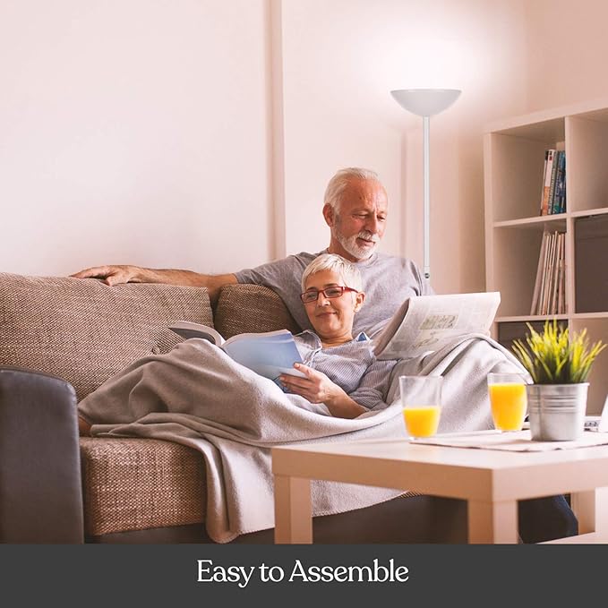 Brightech SkyLite LED Floor lamp, Torchiere Super Bright Floor Lamp for Living Rooms & Offices - 3 Way Dimmable Tall Lamp, High Lumen Standing Pole Lamp for Bedroom Reading - White