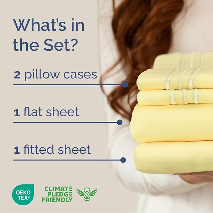 Cal King Size 4 Piece Sheet Set - Comfy Breathable & Cooling Bed Sheets Set - Hotel Luxury Bedding for Women, Men, Kids, Teens, Boys & Girls - Deep Pockets, Soft and Wrinkle Free - Oeko-Tex - Yellow