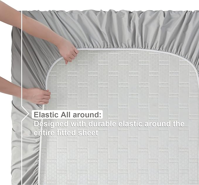 Nestl Queen Sheet Set - Luxury 1800 Ultra-Soft Microfiber Bed Sheets - Double Brushed - Deep Pockets - Easy Fit - 4 Piece Set - Bedding Sheets & Pillowcases (Queen, Light Grey)