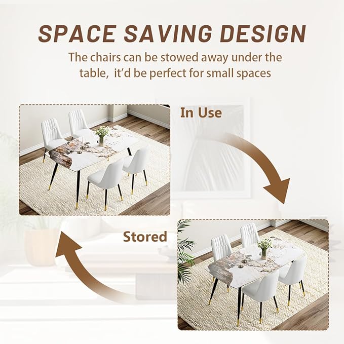 Dining Room Table Set for 4,Dining Table Set for 4, Sintered Stone Kitchen Table Top and Modern Chairs Set of 4 for Kitchen Dining Room