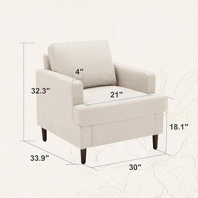 Mid-Century Accent Chair,Modern Linen Fabric Armchair for Living Room,Comfy Upholstered Reading Accent Chairs for Bedroom,Single Sofa Chair with Wood Legs (Beige, 2 Pack)